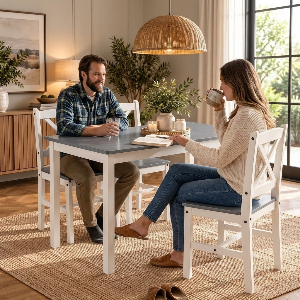 Classic Solid Wood Dining Table Set with-Back Chairs