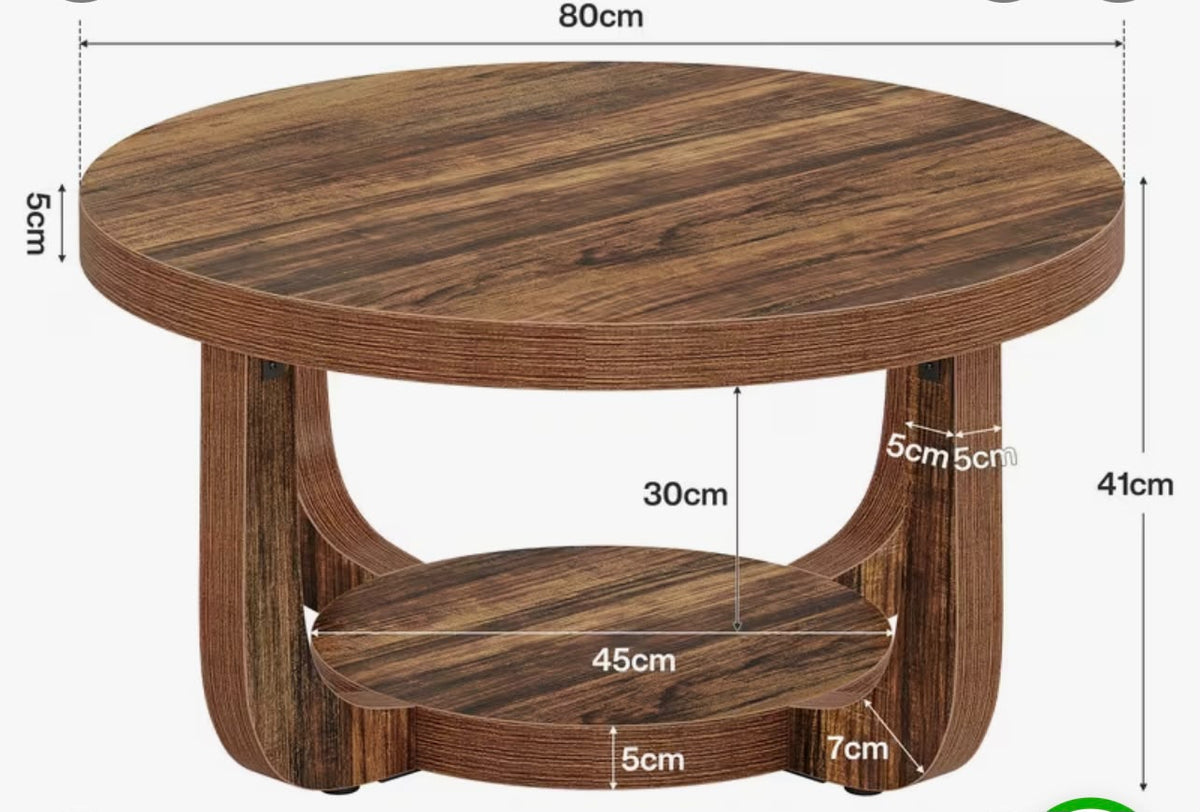 ERGOMASTER 2-Tier Industrial Coffee Table – Rustic Brown Wood Effect & Black Metal Frame