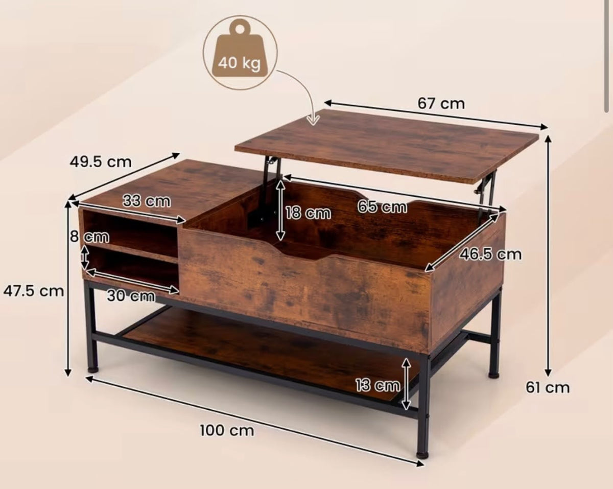 GOFLAME Lift-Top Coffee Table – Rustic Industrial Desk with Hidden Storage & Shelves