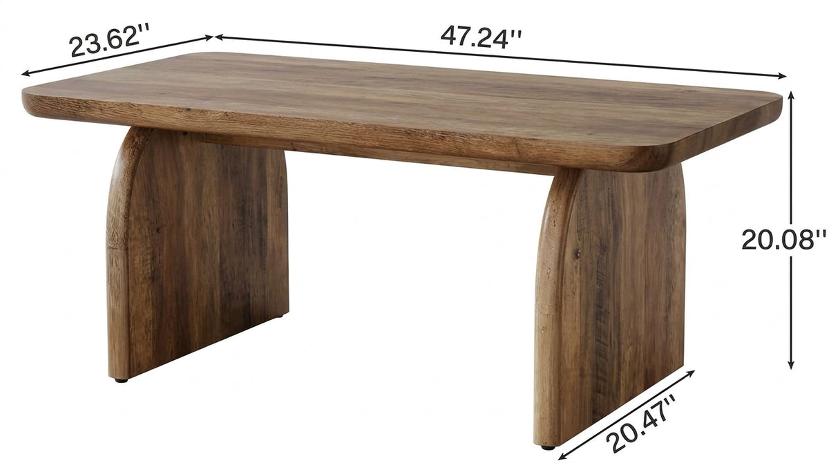 Rustic Brown 47-Inch Farmhouse Coffee Table – Rounded Wood Finish