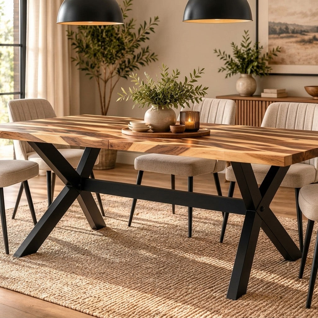 Mayfair Industrial Solid Wood Dining Table – Honey Finish