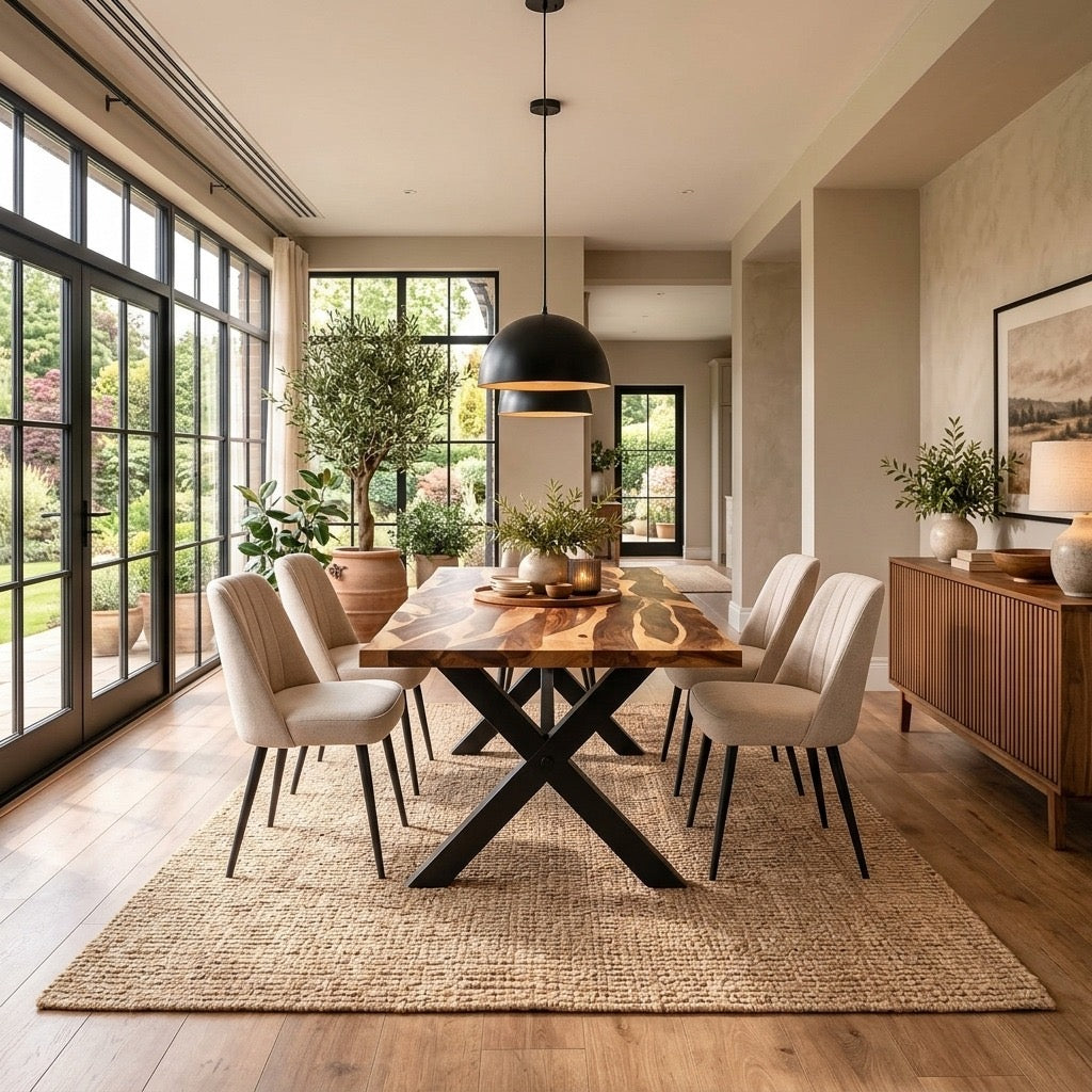 Mayfair Industrial Solid Wood Dining Table – Honey Finish