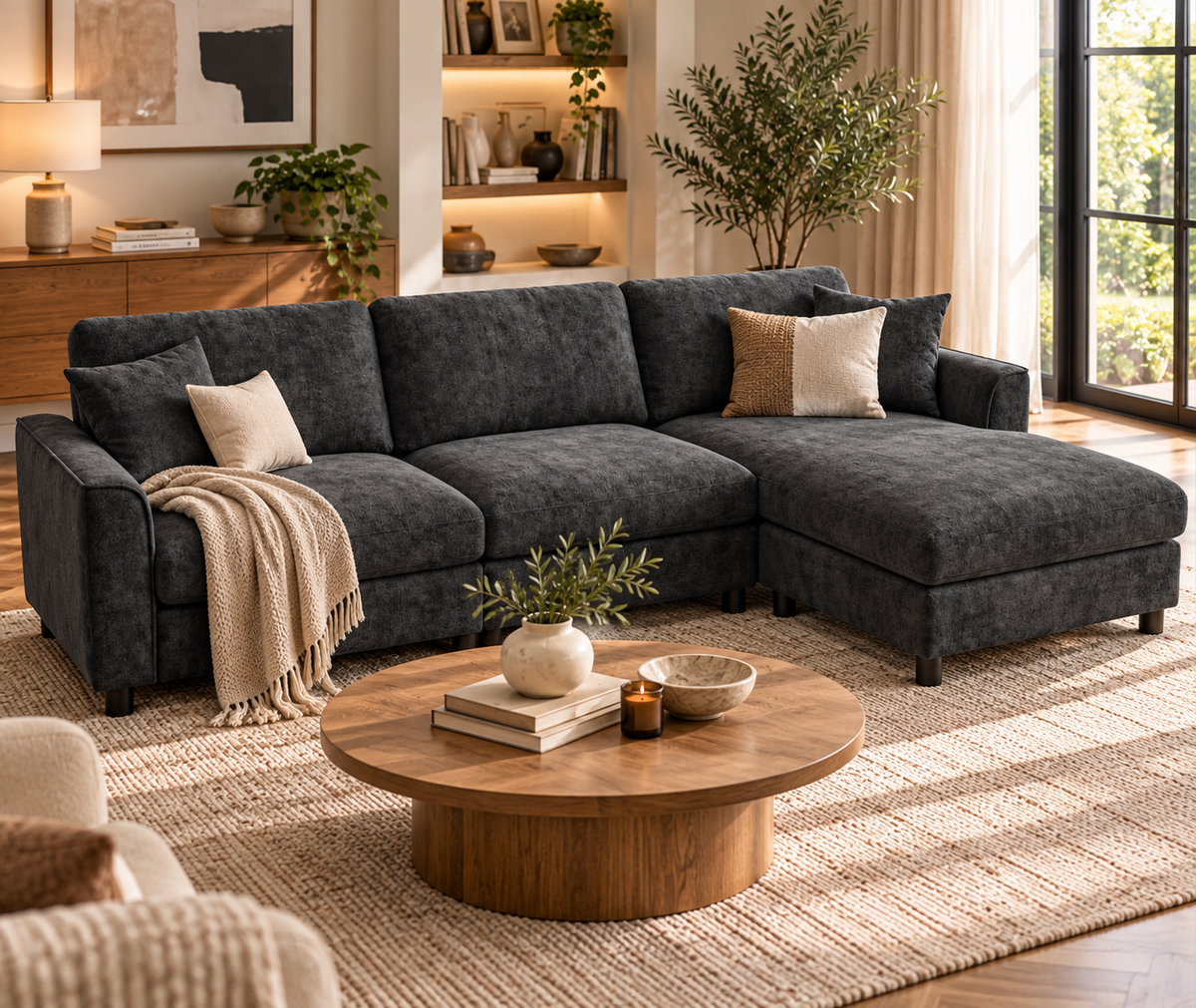 ROXGOX 3-Seater Modular L-Shaped Sectional Sofa – Reversible Chaise Chenille Corner Sofa