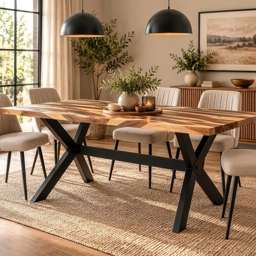 Mayfair Industrial Solid Wood Dining Table – Honey Finish