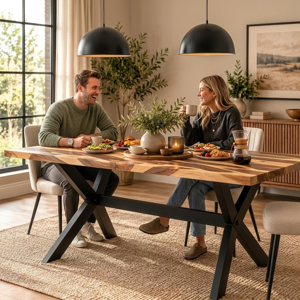 Mayfair Industrial Solid Wood Dining Table – Honey Finish
