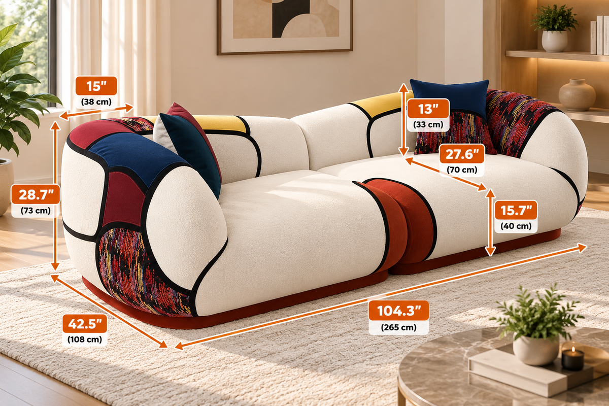 Oversized Modern Curved 4-Seater Sofa – Modular Chenille Colour Block Lounge Couch