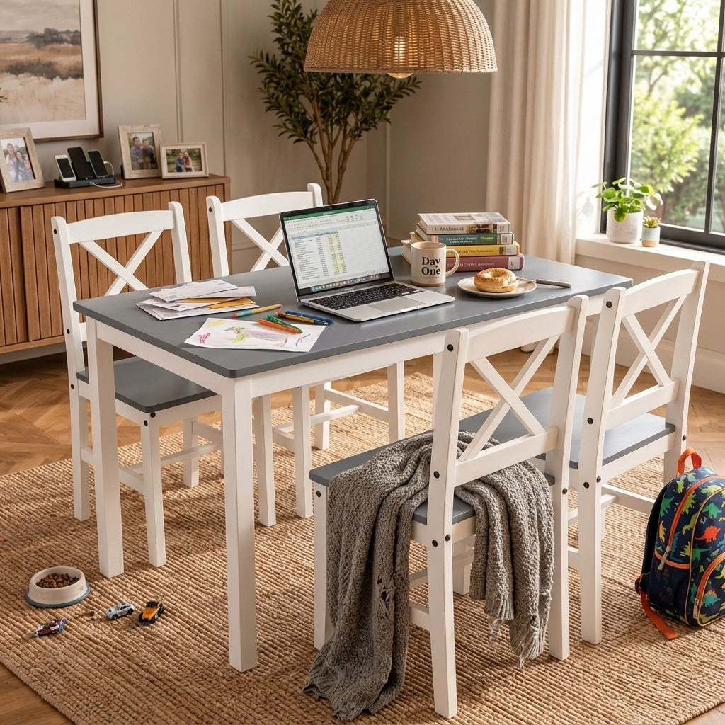 Classic Solid Wood Dining Table Set with-Back Chairs