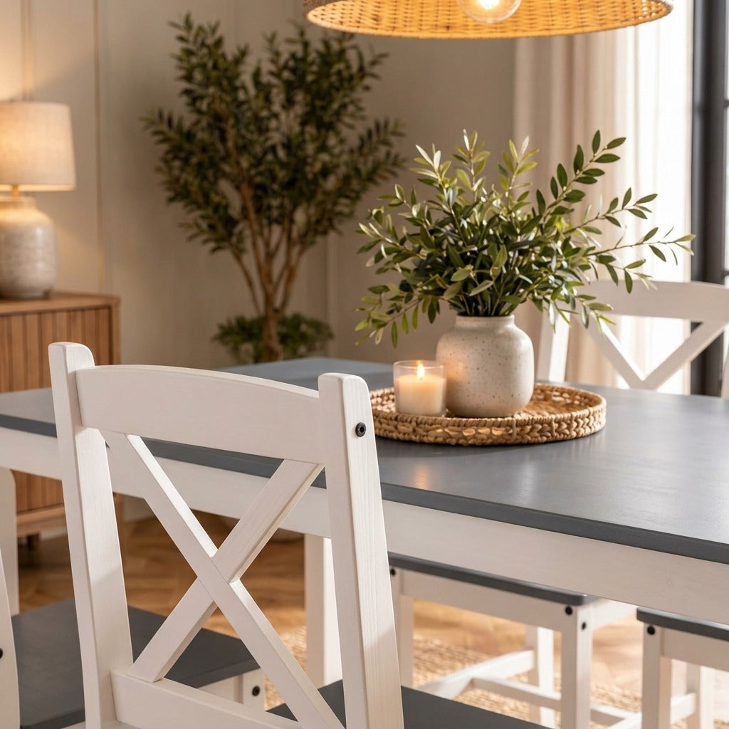 Classic Solid Wood Dining Table Set with-Back Chairs