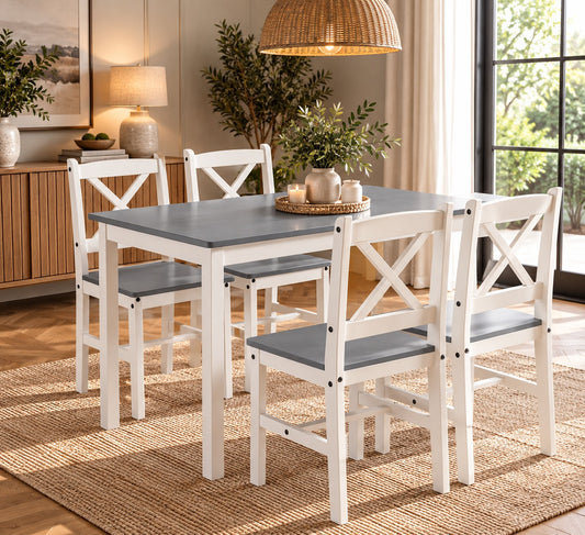 Classic Solid Wood Dining Table Set with-Back Chairs