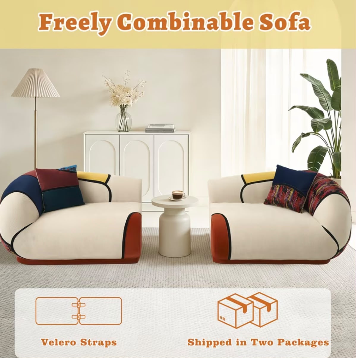 Oversized Modern Curved 4-Seater Sofa – Modular Chenille Colour Block Lounge Couch