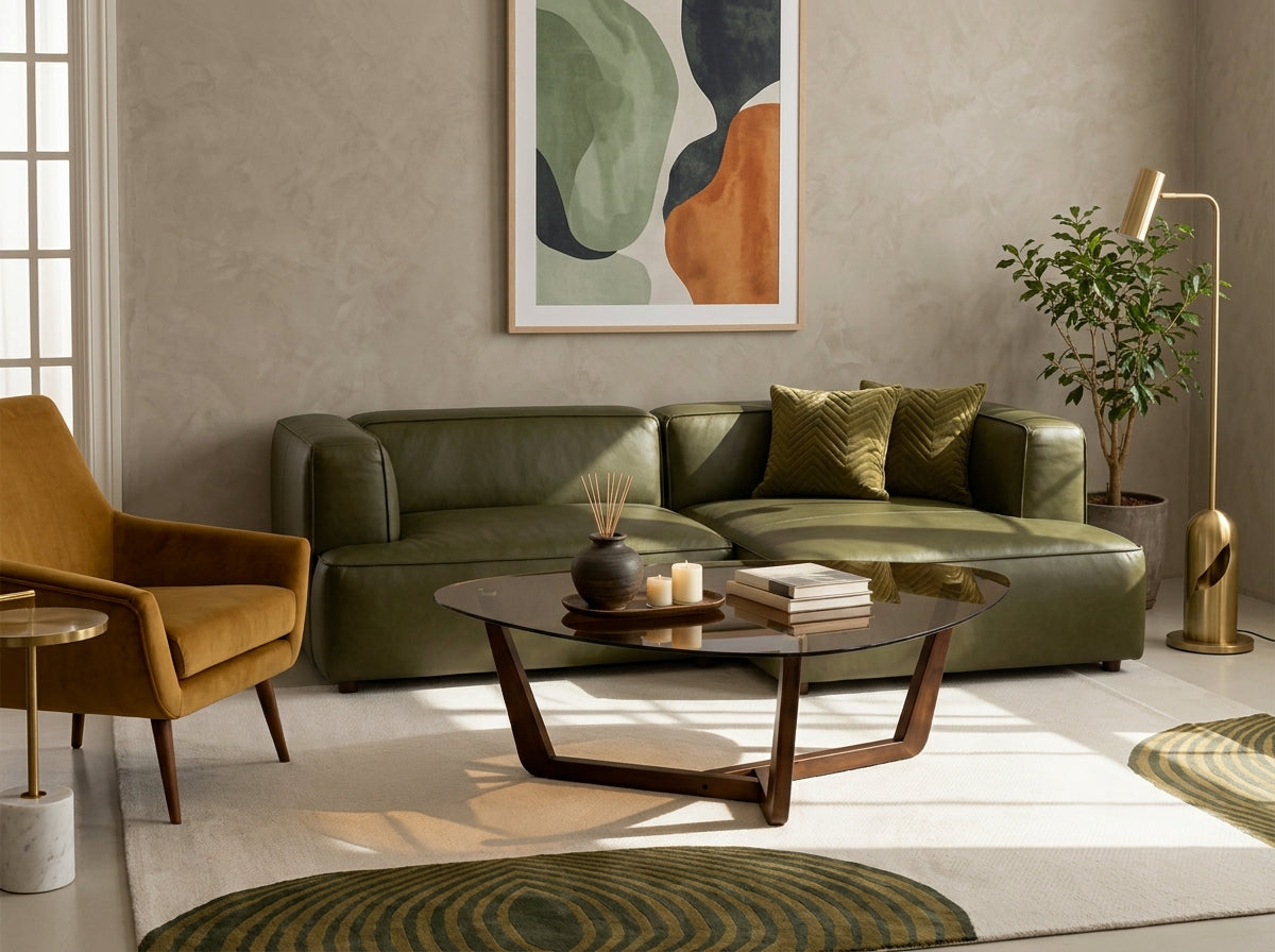 Mid-Century Modern Noguchi-Inspired Coffee Table – Brown Glass & Dark Wood Base