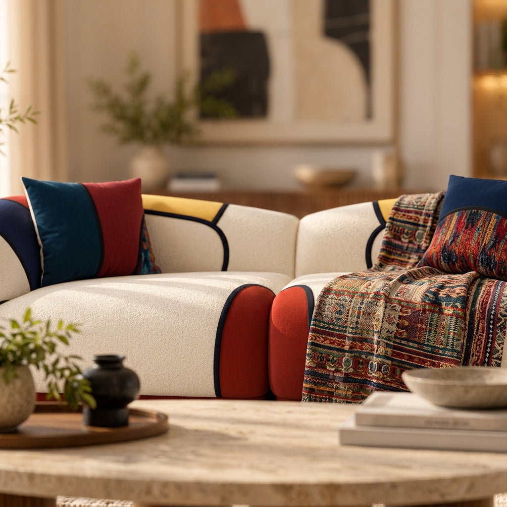 Oversized Modern Curved 4-Seater Sofa – Modular Chenille Colour Block Lounge Couch