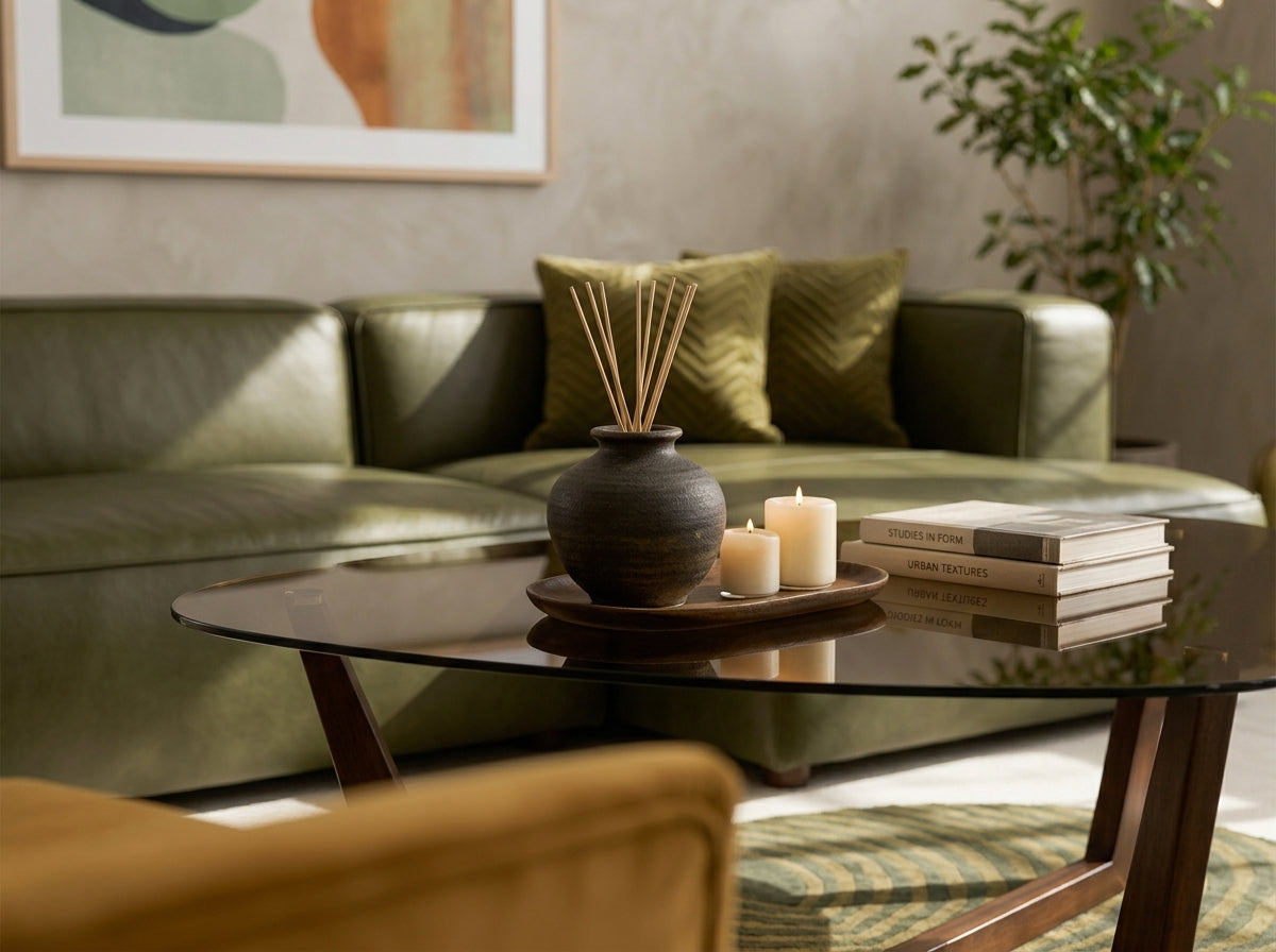 Mid-Century Modern Noguchi-Inspired Coffee Table – Brown Glass & Dark Wood Base