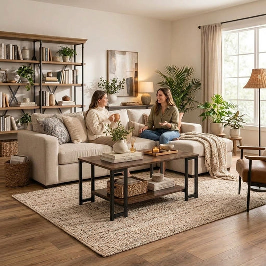 ERGOMASTER Industrial 2-Tier Coffee Table – Rustic Brown with Black Metal Frame