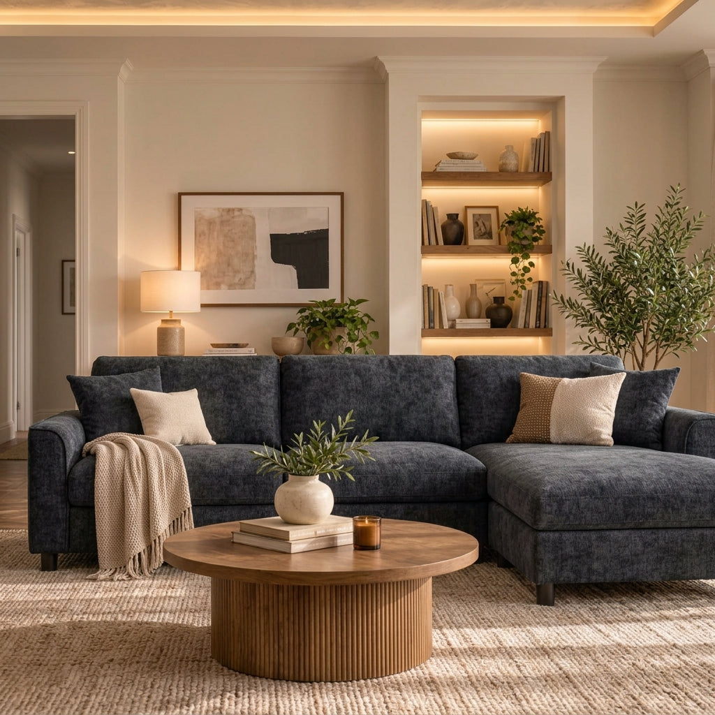 ROXGOX 3-Seater Modular L-Shaped Sectional Sofa – Reversible Chaise Chenille Corner Sofa