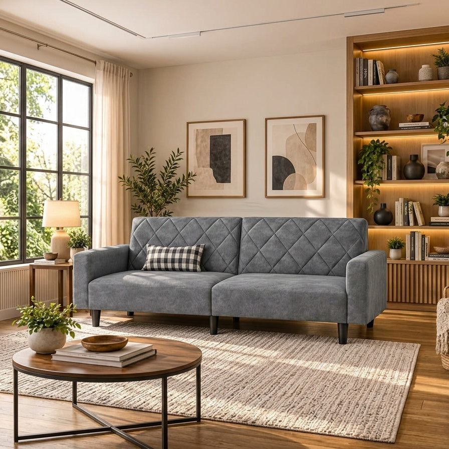 Costoffs 3-in-1 Velvet Convertible Futon Sofa Bed – Diamond Tufted Sleeper Sofa