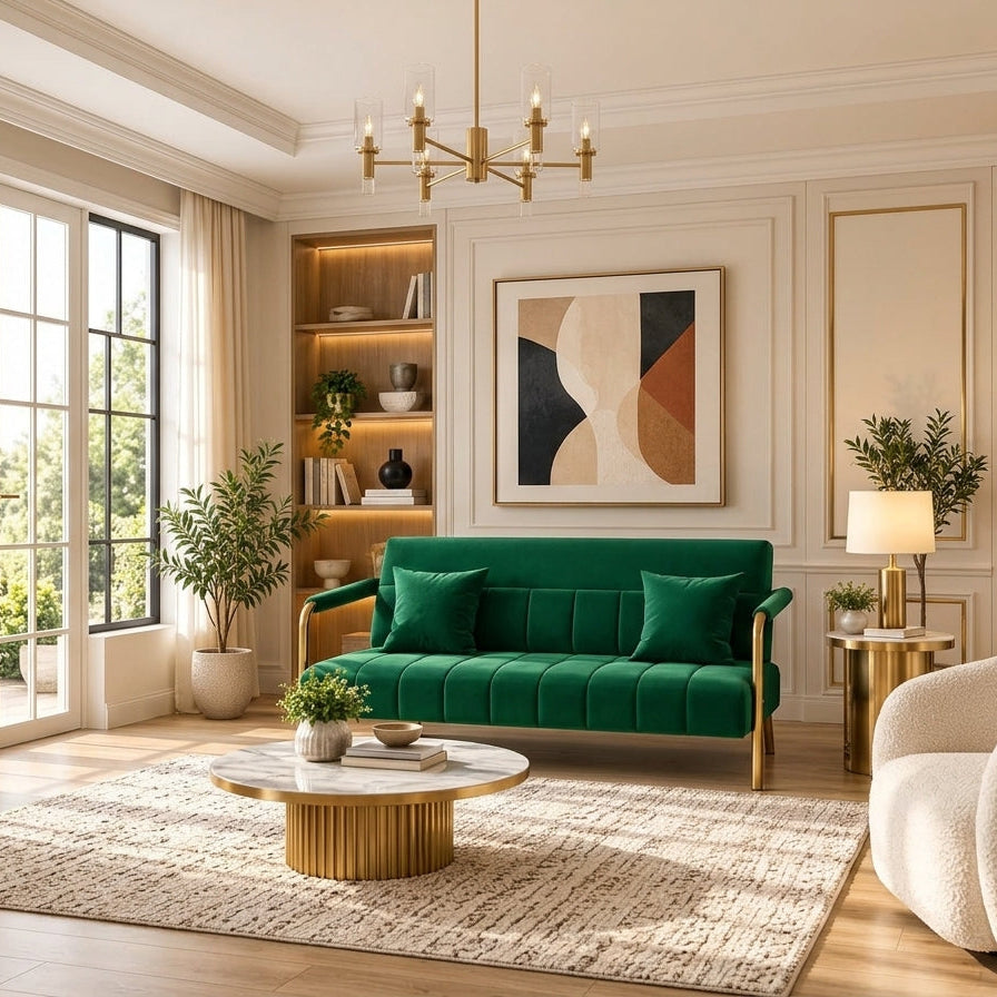 Costoffs Modern Velvet Loveseat Sofa – 2-Seater Channel Tufted Sofa with Gold Metal Frame